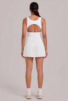 RUBY piped tank pleated dress in White – women's padel dress by Six'o – back view
