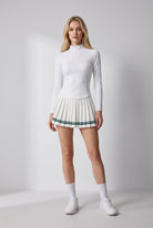 STELLA long sleeve & pleated skirt set in White – women's padel set by Six'o – front view