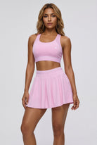 TESSA striped tank & pleated skirt set in Pink diamond – women's padel set by Six'o – front view
