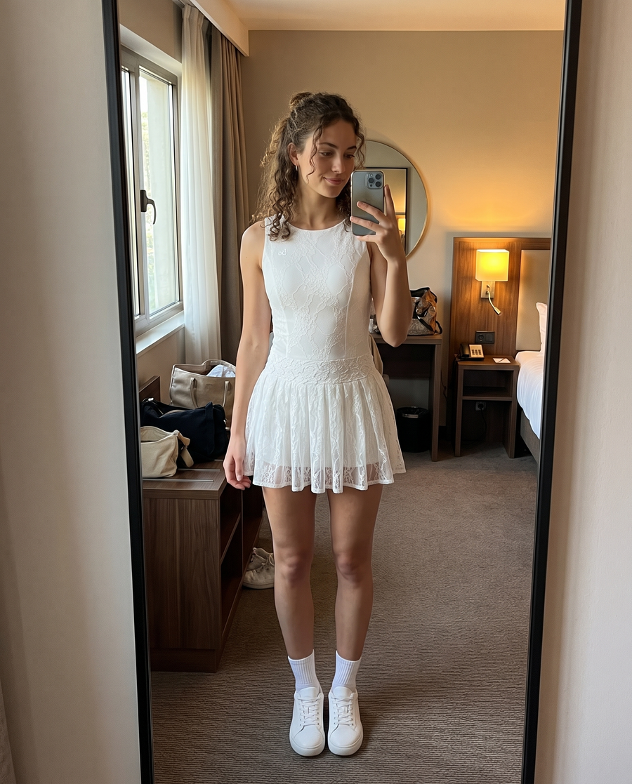 ALICE lace padel dress – mirror selfie
