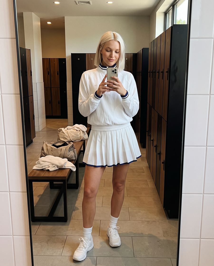 GRACE zip sweater & skirt set – mirror selfie