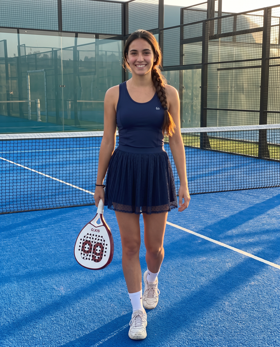 LEA square neck top & lace skirt set – on the padel court
