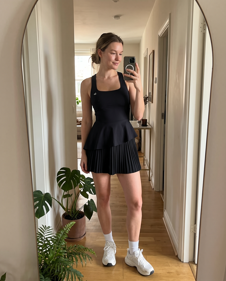 NOVA layered ruffle padel dress – mirror selfie