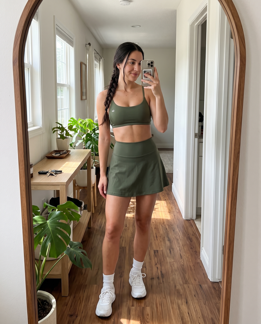 OLIVIA strap bra & skirt set – mirror selfie