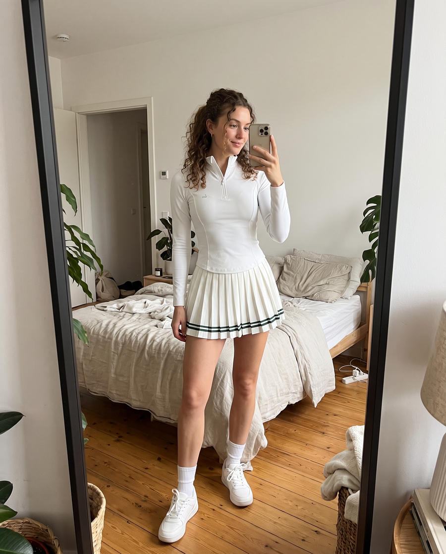 STELLA long sleeve & pleated skirt set – mirror selfie