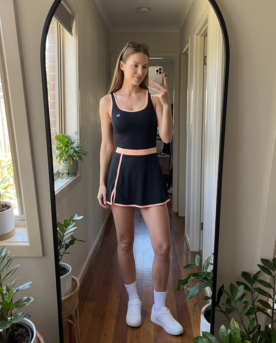 TARA tank top & trim skirt set – mirror selfie