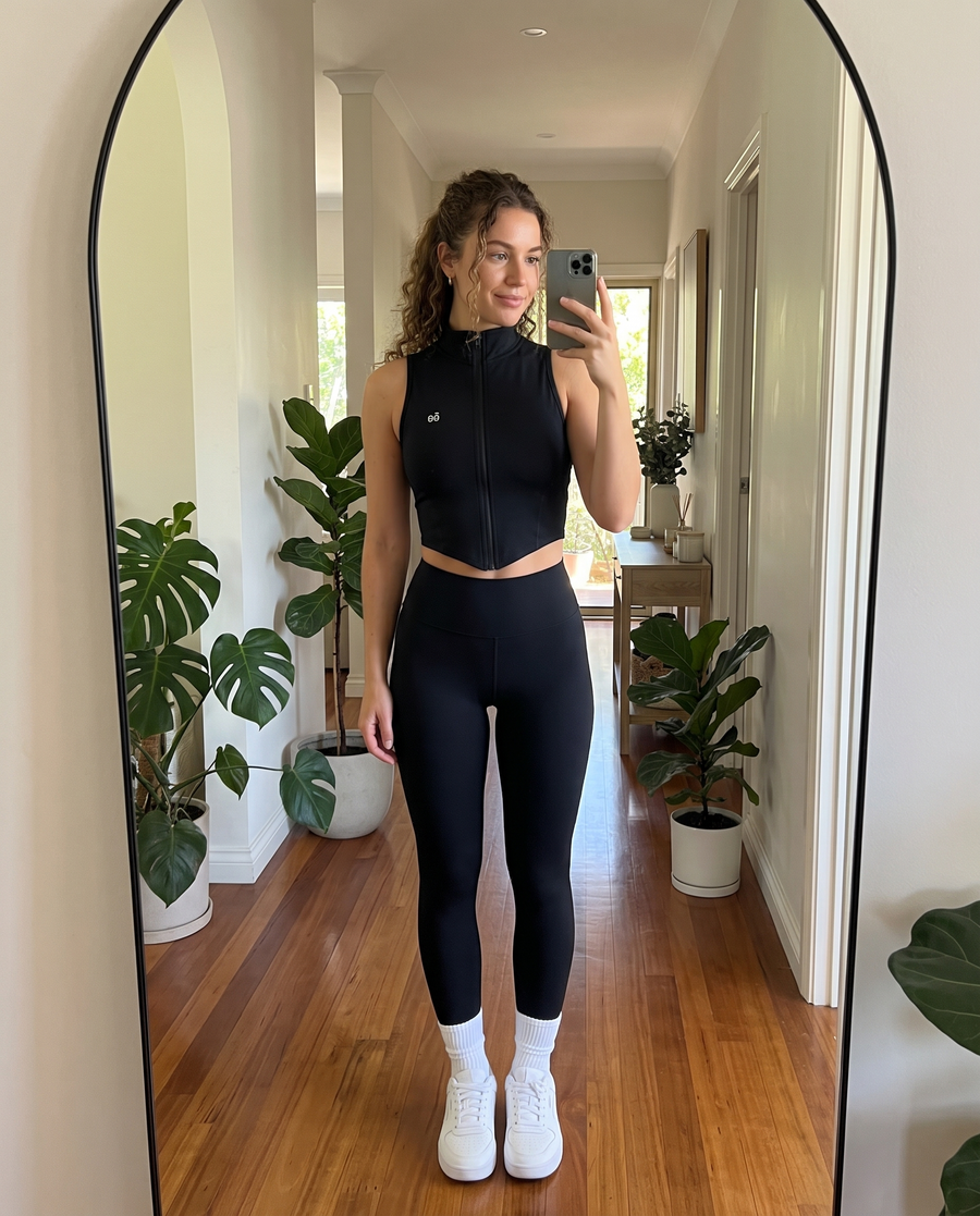 ZARA zip vest & leggings set – mirror selfie