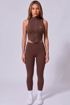 ZARA zip vest & leggings set in Coffee – women's padel set by Six'o – front view