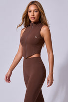 ZARA zip vest & leggings set in Coffee – women's padel set by Six'o – full-length studio photo
