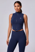 ZARA zip vest & leggings set in Navy – women's padel set by Six'o – front view