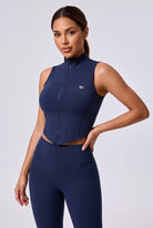 ZARA zip vest & leggings set in Navy – women's padel set by Six'o – studio photo