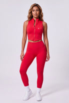 ZARA zip vest & leggings set in Red – women's padel set by Six'o – front view