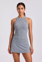 ZOE high neck padel dress in Pewter grey – women's padel dress by Six'o – front view