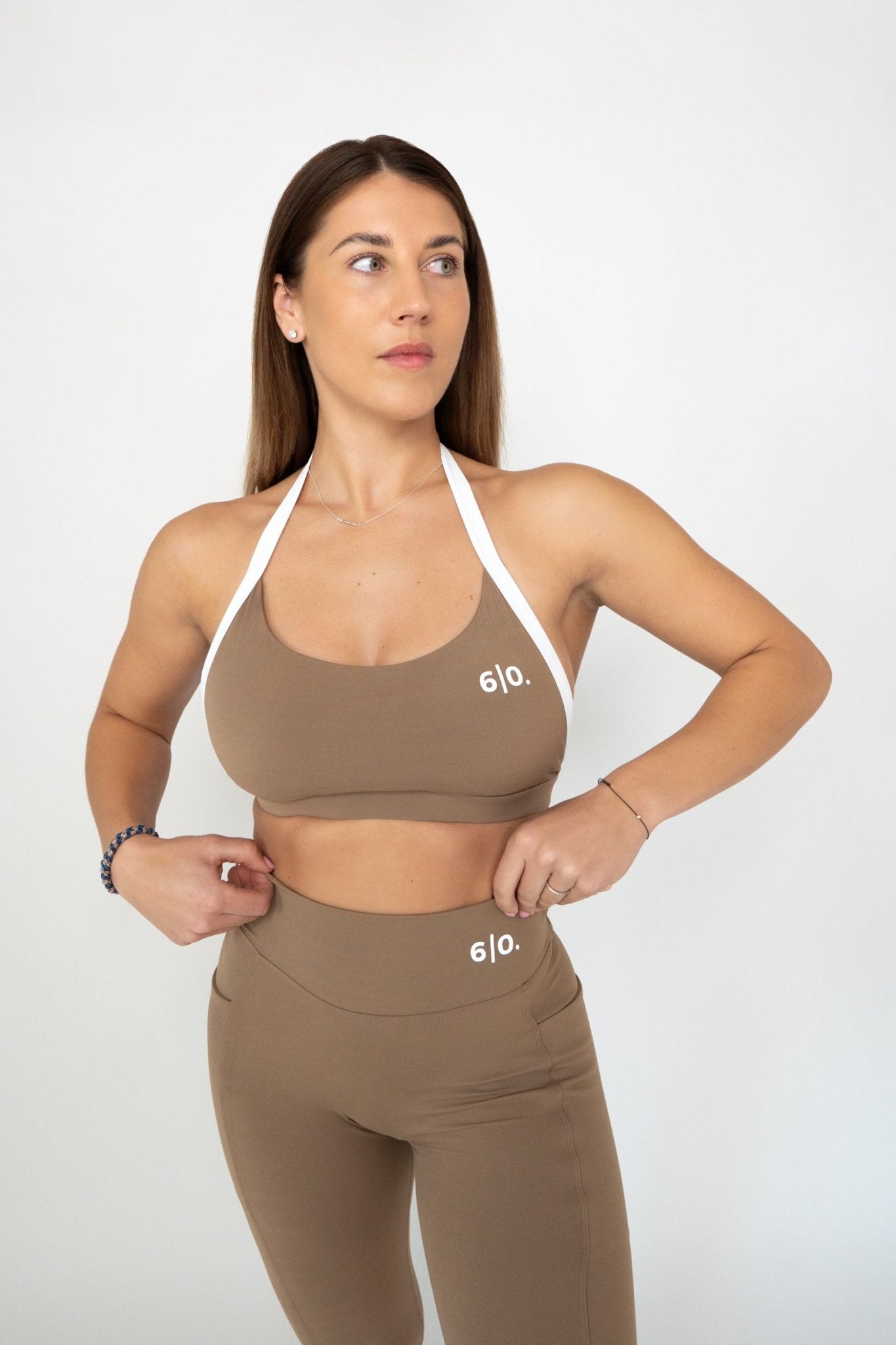 Brown soft material leggings & bra set - Six Zero padel