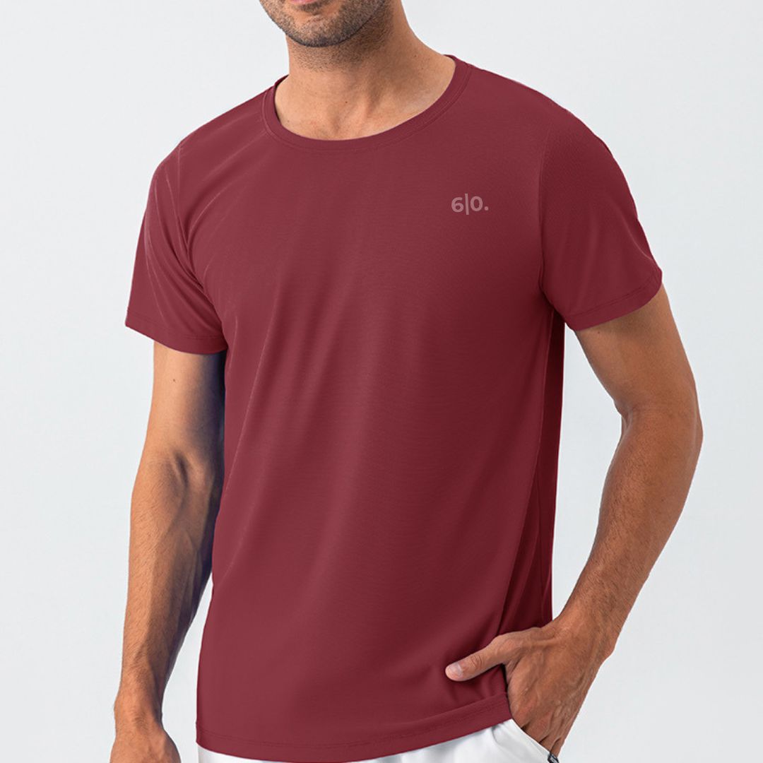 Burgundy blue quick dry material short sleeve t-shirts for men - Six Zero padel