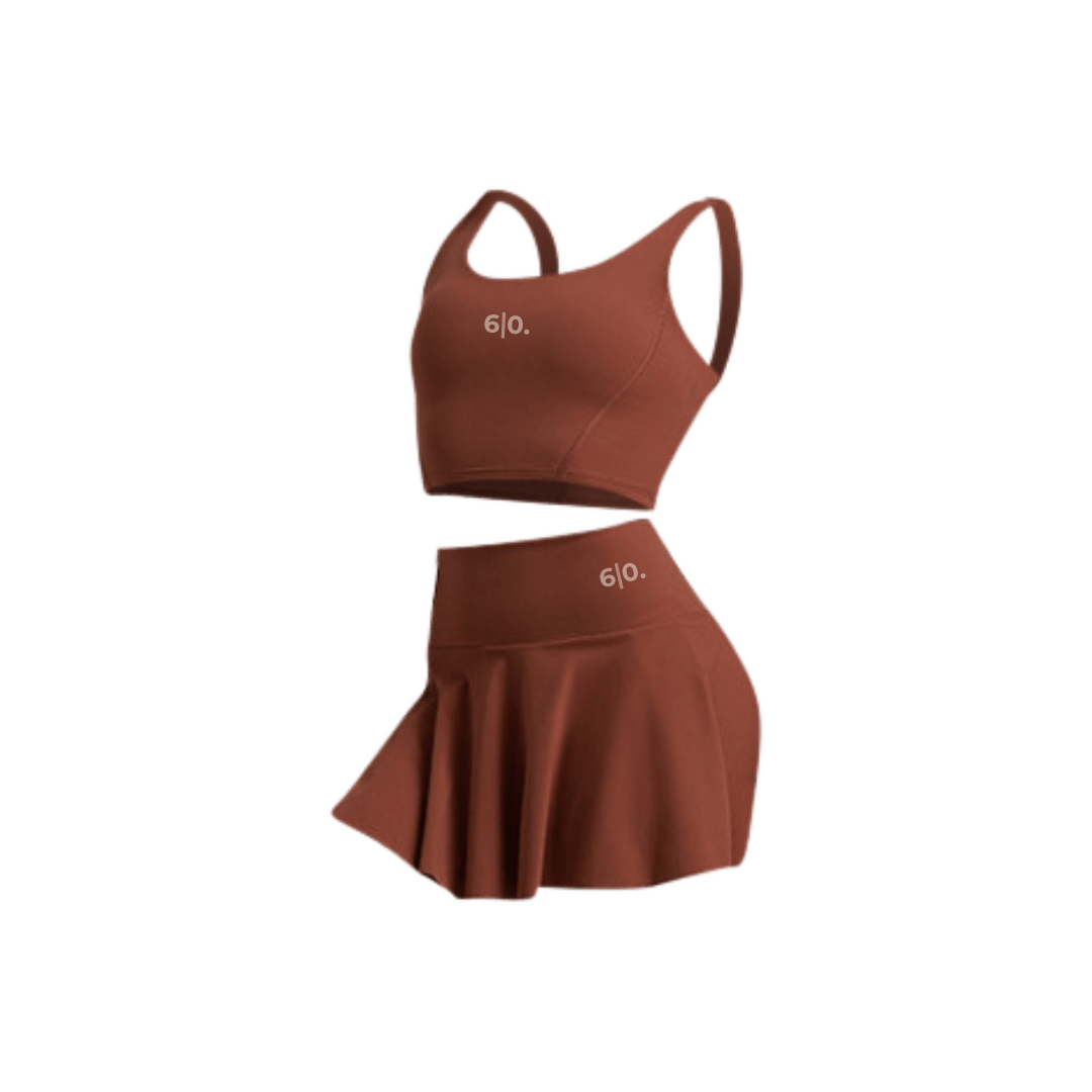 Dark brown Bra top & skirt set - Six Zero padel