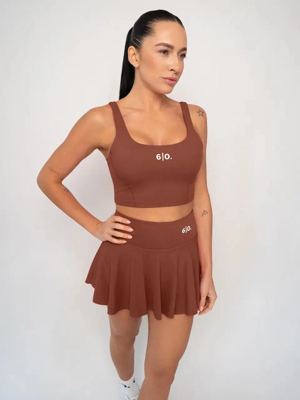 Dark brown Bra top & skirt set - Six Zero padel
