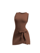 New brown slimming effect short dress with belt (without bra) - Six Zero padel