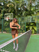 New grey slimming effect short dress with belt (without bra) - Six Zero padel